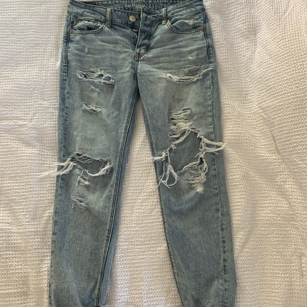 Distressed mom jeans